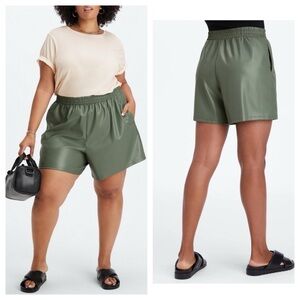Fabletics Shorts Olive Khaki Green Vegan Faux Leather Summer Vacation Office New